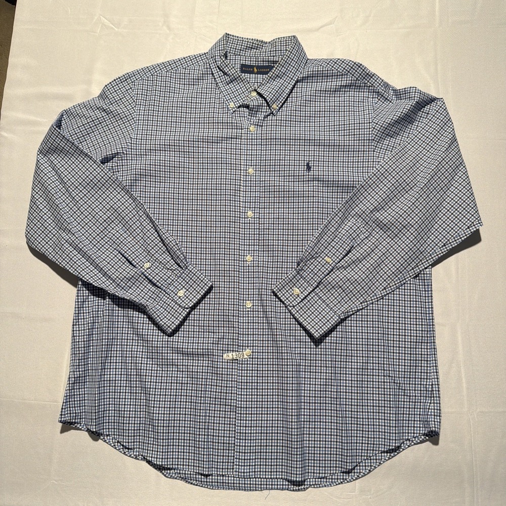 Polo Ralph‎ Lauren Shirt Mens XXL Blue Plaid Long Sleeve Button Down